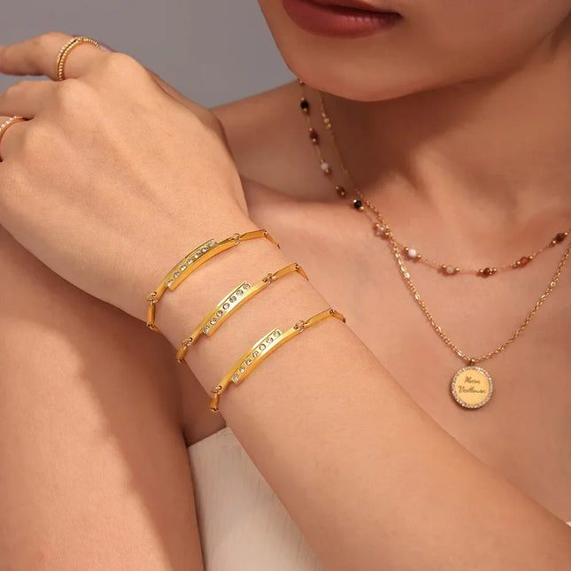 Mystery European and American simple stick chain sticky diamond bracelet stainless steel plated 18K real gold light luxury temperament hand jewelry spot batch