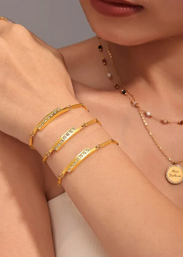 Mystery European and American simple stick chain sticky diamond bracelet stainless steel plated 18K real gold light luxury temperament hand jewelry spot batch