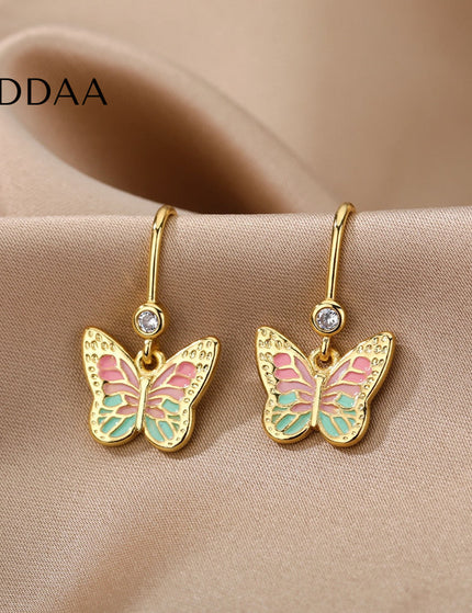 Luciole Earrings | Gold Colorful Butterfly Animal Drop Earrings - A - Earrings