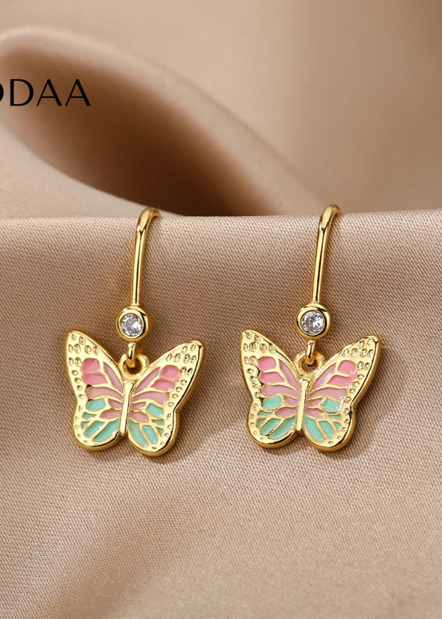 Luciole Earrings | Gold Colorful Butterfly Animal Drop Earrings - A - Earrings