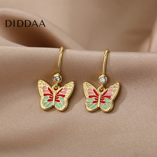 Luciole Earrings | Gold Colorful Butterfly Animal Drop Earrings - B - Earrings
