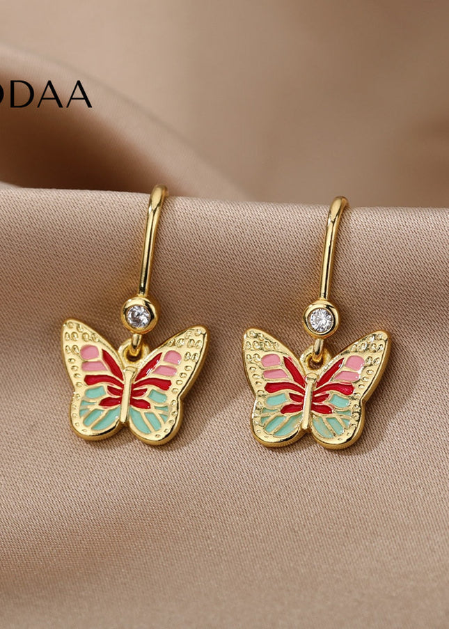 Luciole Earrings | Gold Colorful Butterfly Animal Drop Earrings - B - Earrings