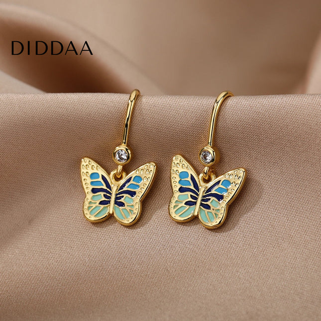 Luciole Earrings | Gold Colorful Butterfly Animal Drop Earrings - C - Earrings