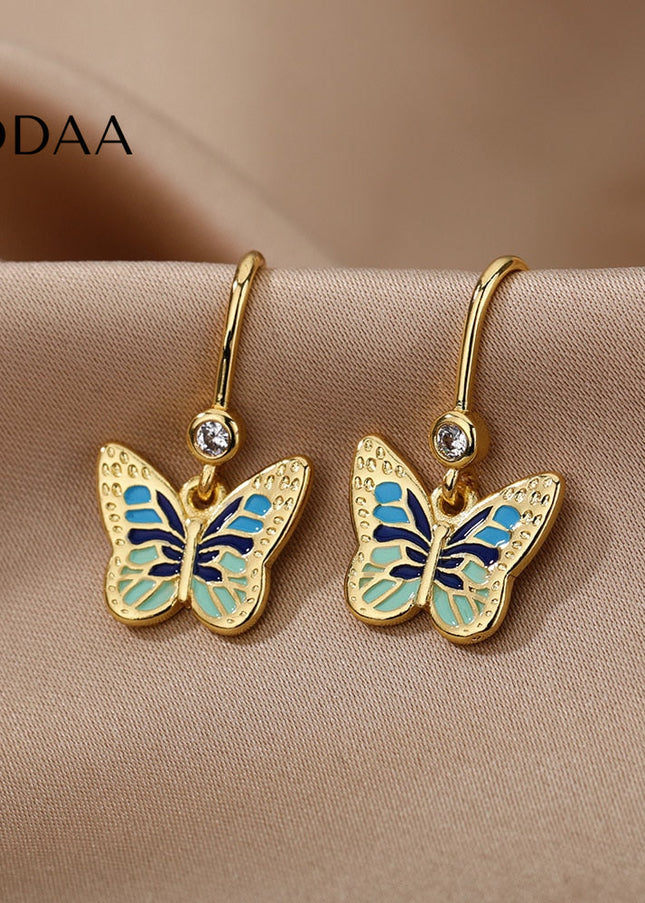 Luciole Earrings | Gold Colorful Butterfly Animal Drop Earrings - C - Earrings