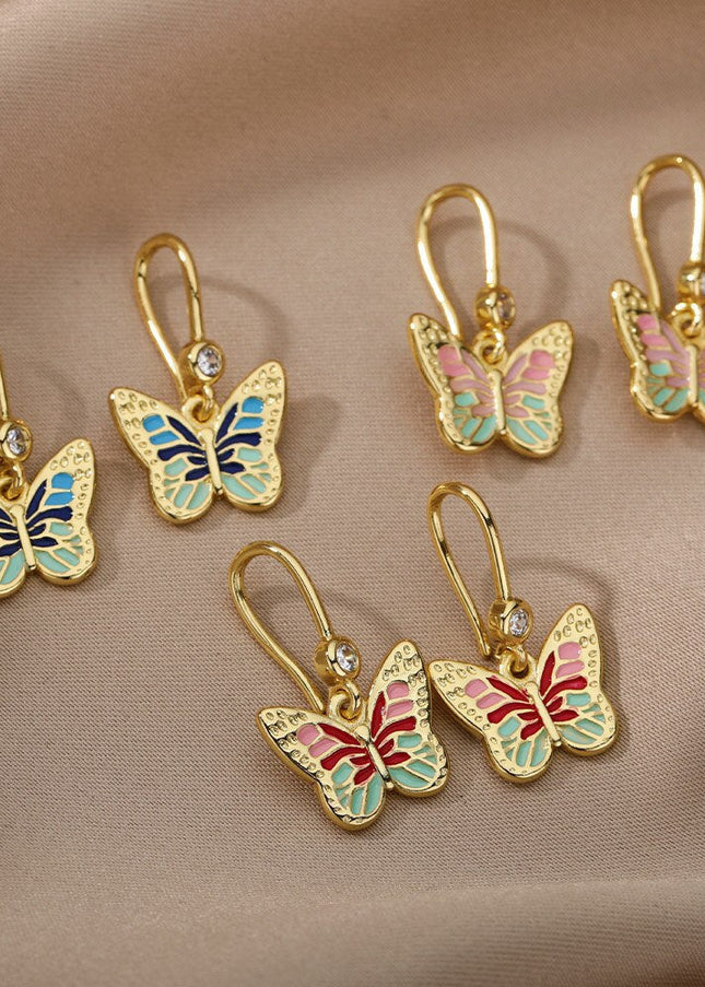Luciole Earrings | Gold Colorful Butterfly Animal Drop Earrings - Earrings