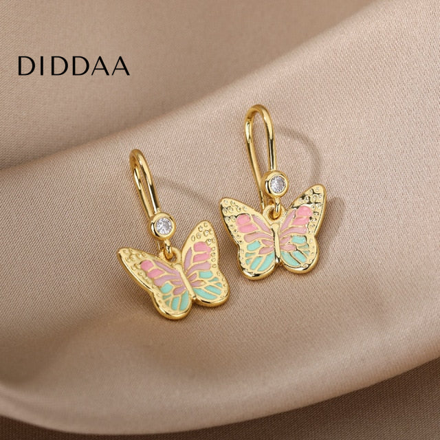 Luciole Earrings | Gold Colorful Butterfly Animal Drop Earrings - Earrings