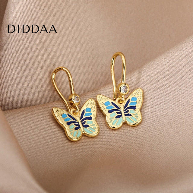 Luciole Earrings | Gold Colorful Butterfly Animal Drop Earrings - Earrings