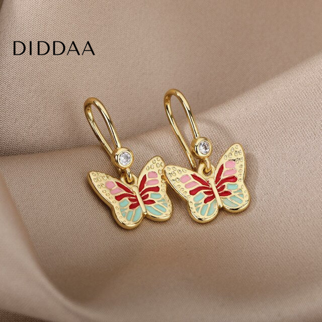 Luciole Earrings | Gold Colorful Butterfly Animal Drop Earrings - Earrings