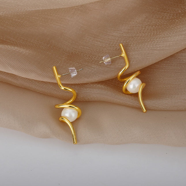 Lueur Earrings | Gold Silver Minimal Pearl Drop Earrings - Gold - Earrings