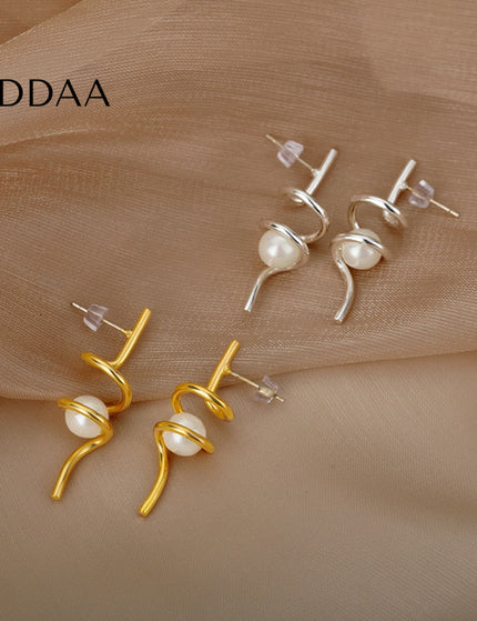 Lueur Earrings | Gold Silver Minimal Pearl Drop Earrings - Silver - Earrings