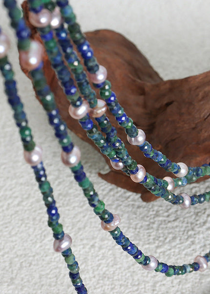 Natural faceted phoenix lapis lazuli colored freshwater pearl beaded handmade necklace feminine temperament west queen clavicle chain