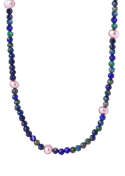 Natural faceted phoenix lapis lazuli colored freshwater pearl beaded handmade necklace feminine temperament west queen clavicle chain