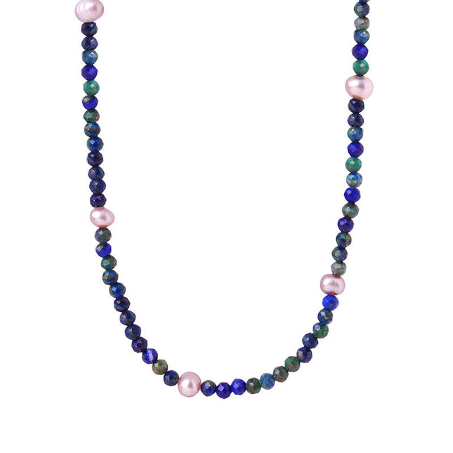 Natural faceted phoenix lapis lazuli colored freshwater pearl beaded handmade necklace feminine temperament west queen clavicle chain