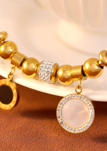 French simplicity and cold style, elegant personality, white shell jewelry, geometric diamond set rings, design sense titanium steel gold-plated bracelet