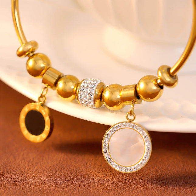 French simplicity and cold style, elegant personality, white shell jewelry, geometric diamond set rings, design sense titanium steel gold-plated bracelet