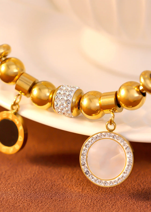 French simplicity and cold style, elegant personality, white shell jewelry, geometric diamond set rings, design sense titanium steel gold-plated bracelet