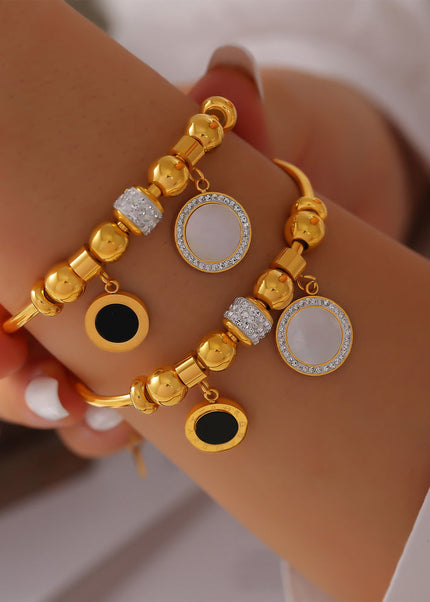 French simplicity and cold style, elegant personality, white shell jewelry, geometric diamond set rings, design sense titanium steel gold-plated bracelet