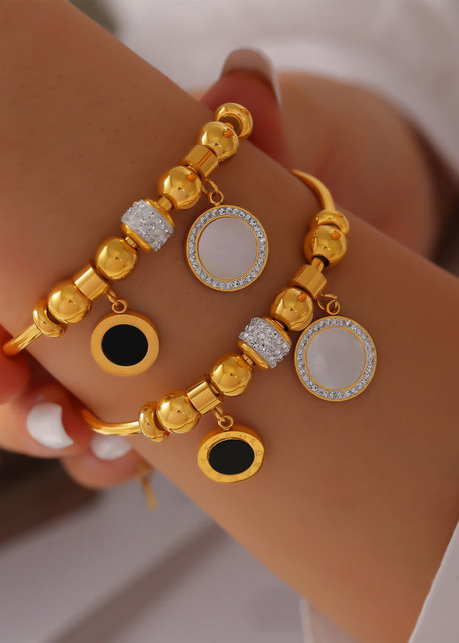 French simplicity and cold style, elegant personality, white shell jewelry, geometric diamond set rings, design sense titanium steel gold-plated bracelet