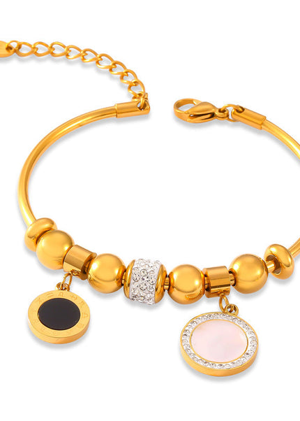 French simplicity and cold style, elegant personality, white shell jewelry, geometric diamond set rings, design sense titanium steel gold-plated bracelet