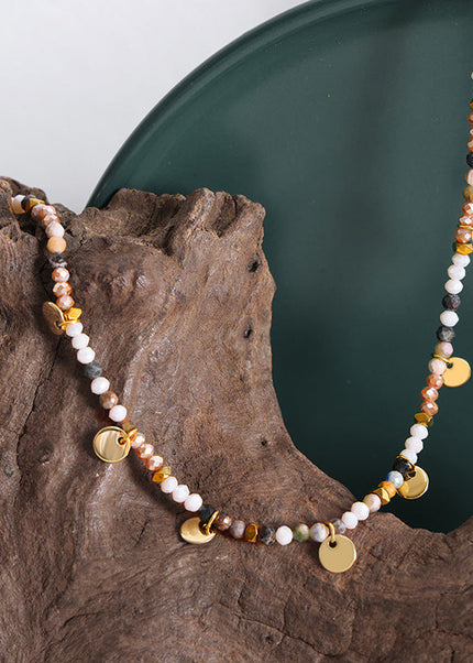 Versatile small fresh korean new design personalized beaded earrings women's niche tassel disc multi-color necklace wholesale