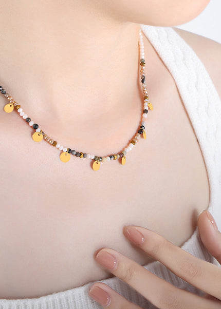 Versatile small fresh korean new design personalized beaded earrings women's niche tassel disc multi-color necklace wholesale