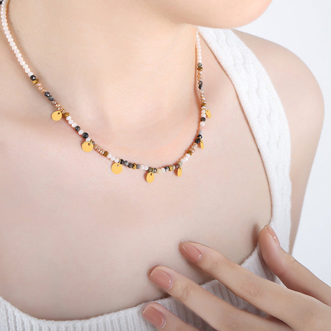 Versatile small fresh korean new design personalized beaded earrings women's niche tassel disc multi-color necklace wholesale