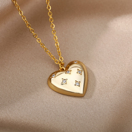 SOUVOIR 14K Gold Plated, Zirconia Necklaces Lustful Pendant Necklace | Gold Thick Spotted Zirconia Heart Chain