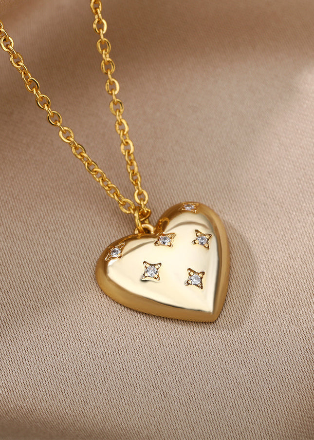 SOUVOIR 14K Gold Plated, Zirconia Necklaces Lustful Pendant Necklace | Gold Thick Spotted Zirconia Heart Chain