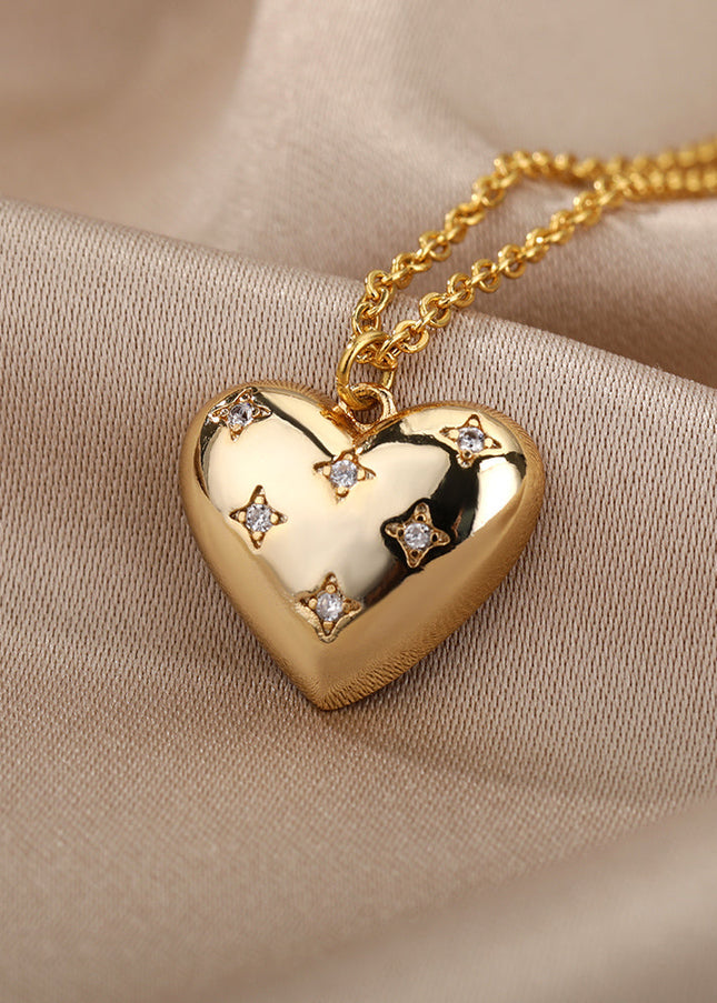 SOUVOIR 14K Gold Plated, Zirconia Necklaces Lustful Pendant Necklace | Gold Thick Spotted Zirconia Heart Chain