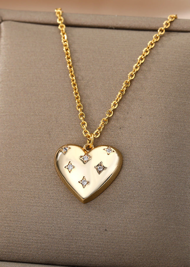 SOUVOIR 14K Gold Plated, Zirconia Necklaces Lustful Pendant Necklace | Gold Thick Spotted Zirconia Heart Chain