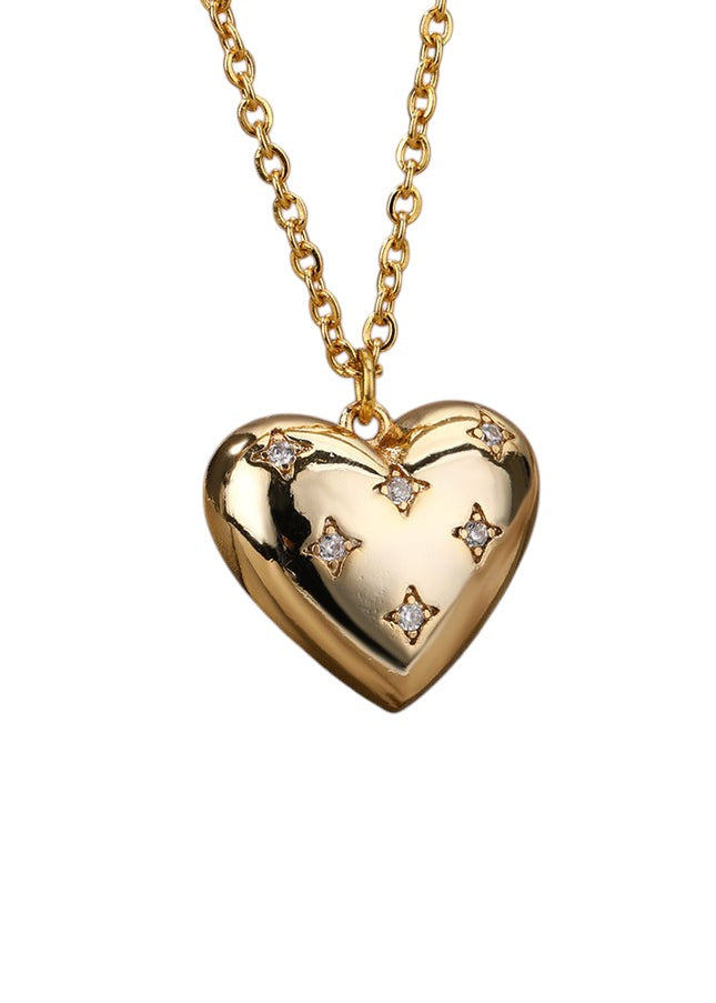 Lustful Pendant Necklace | Gold Thick Spotted Zirconia Heart Chain