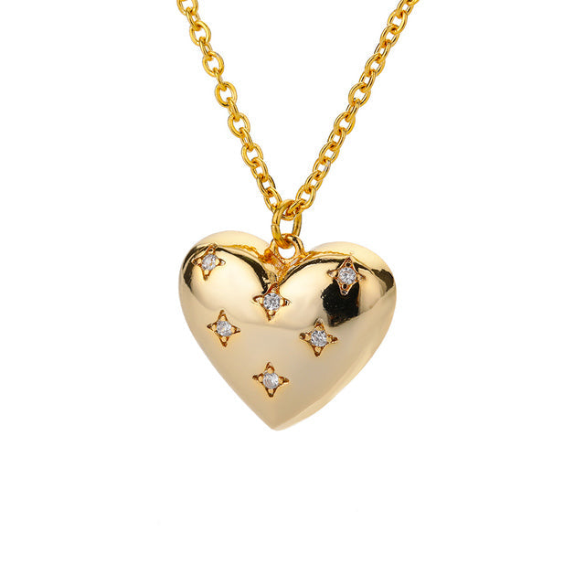 SOUVOIR 14K Gold Plated, Zirconia Necklaces Lustful Pendant Necklace | Gold Thick Spotted Zirconia Heart Chain