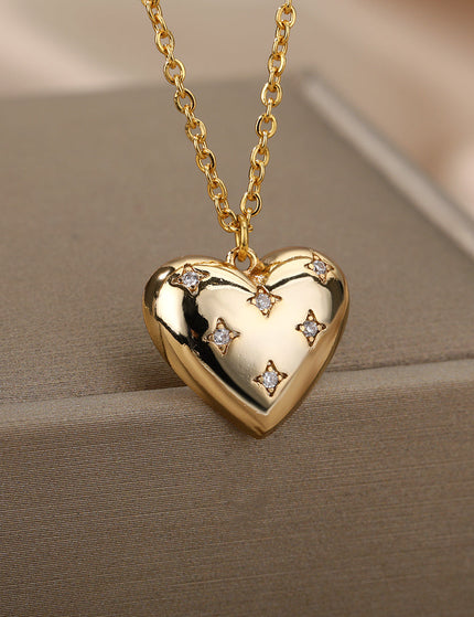 SOUVOIR Gold 14K Gold Plated, Zirconia Necklaces Lustful Pendant Necklace | Gold Thick Spotted Zirconia Heart Chain