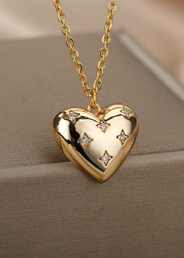 SOUVOIR Gold 14K Gold Plated, Zirconia Necklaces Lustful Pendant Necklace | Gold Thick Spotted Zirconia Heart Chain