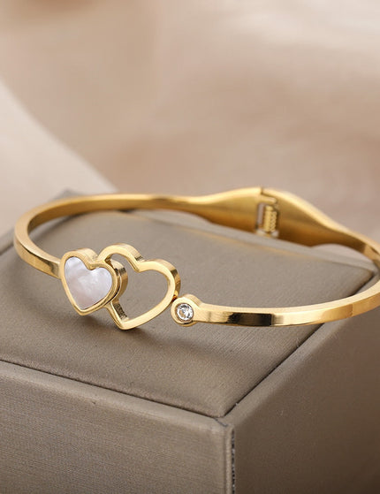 Luvre Bracelet | Gold Love Heart Zirconia Resizable Bangle - Gold - Bracelets