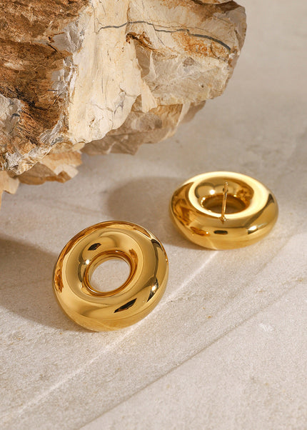 Original!! 18k gold stainless steel minimalist circle cut-out earrings ins minimalist titanium steel hoop earrings