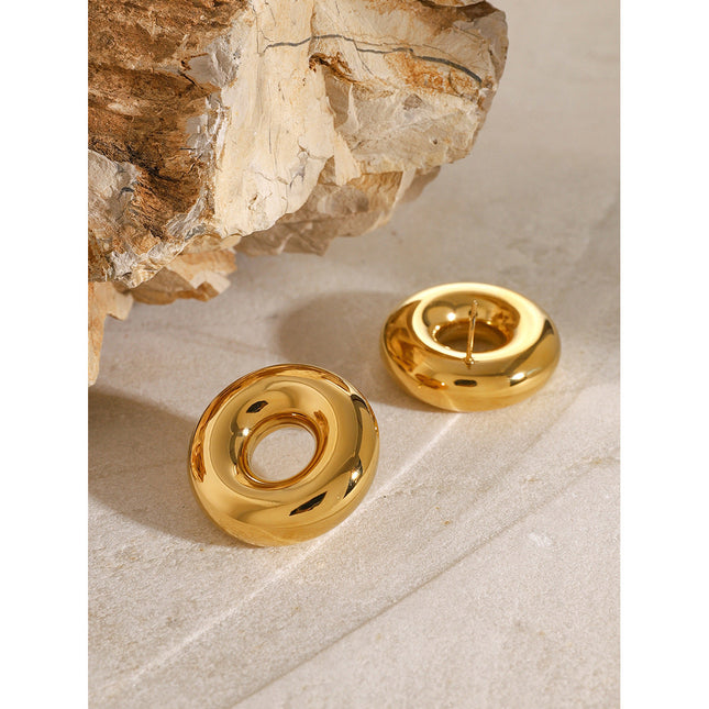 Original!! 18k gold stainless steel minimalist circle cut-out earrings ins minimalist titanium steel hoop earrings