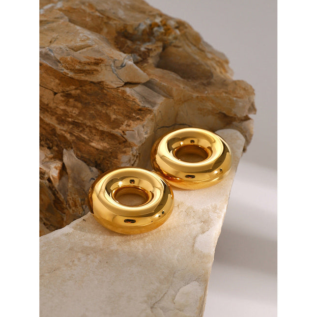 Original!! 18k gold stainless steel minimalist circle cut-out earrings ins minimalist titanium steel hoop earrings