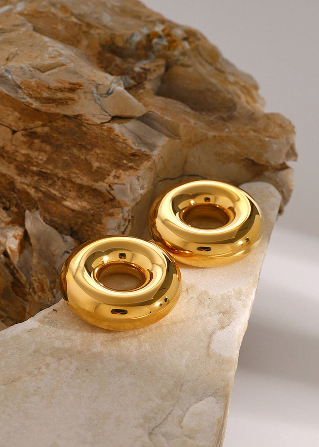 Original!! 18k gold stainless steel minimalist circle cut-out earrings ins minimalist titanium steel hoop earrings