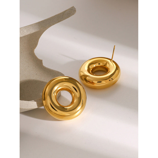 Original!! 18k gold stainless steel minimalist circle cut-out earrings ins minimalist titanium steel hoop earrings