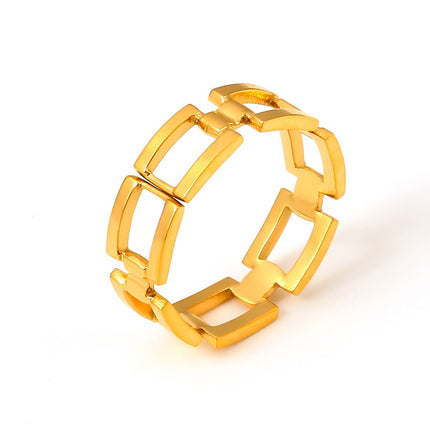 Hepburn style new geometric square stitching ring titanium steel plated 18k gold niche design sense open ring wholesale