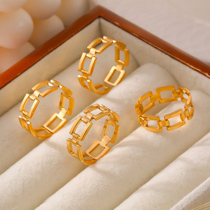 Hepburn style new geometric square stitching ring titanium steel plated 18k gold niche design sense open ring wholesale