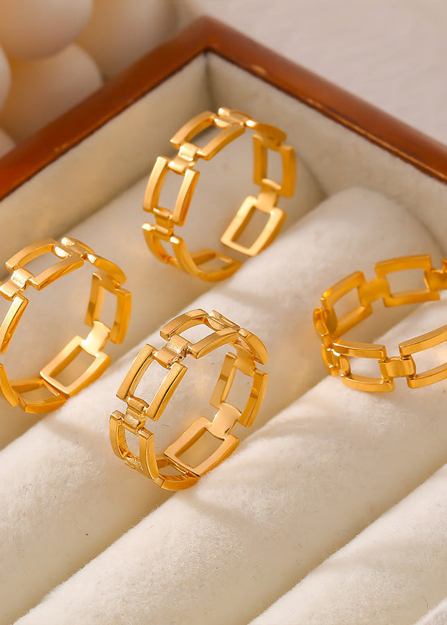 Hepburn style new geometric square stitching ring titanium steel plated 18k gold niche design sense open ring wholesale