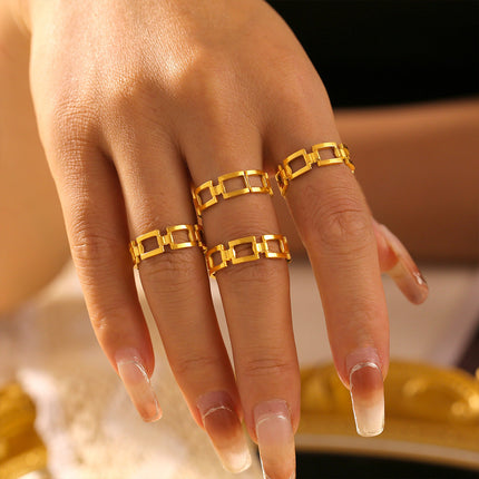 Hepburn style new geometric square stitching ring titanium steel plated 18k gold niche design sense open ring wholesale