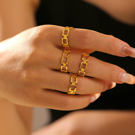 Hepburn style new geometric square stitching ring titanium steel plated 18k gold niche design sense open ring wholesale