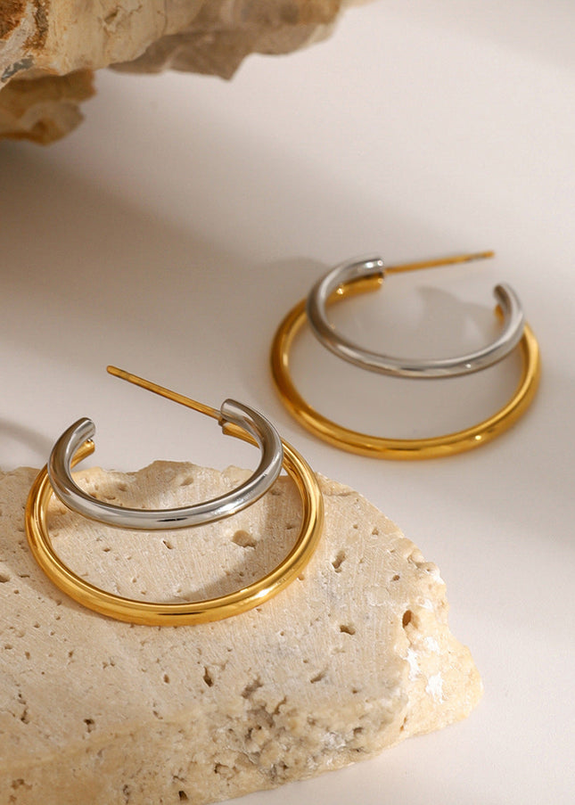 Jieding European and American stainless steel C-shaped earrings contrast high-end sense ins color-blocked earrings cross-border electroplated titanium steel earrings