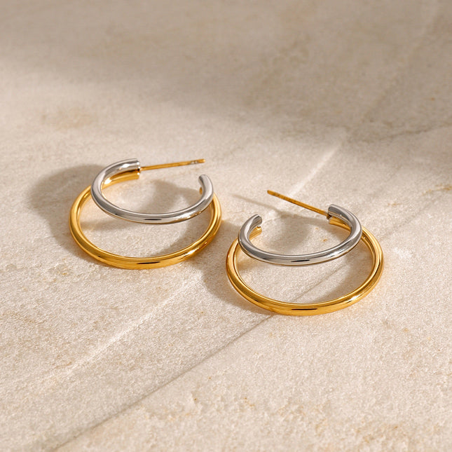 Jieding European and American stainless steel C-shaped earrings contrast high-end sense ins color-blocked earrings cross-border electroplated titanium steel earrings