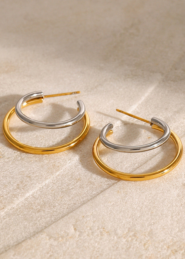 Jieding European and American stainless steel C-shaped earrings contrast high-end sense ins color-blocked earrings cross-border electroplated titanium steel earrings