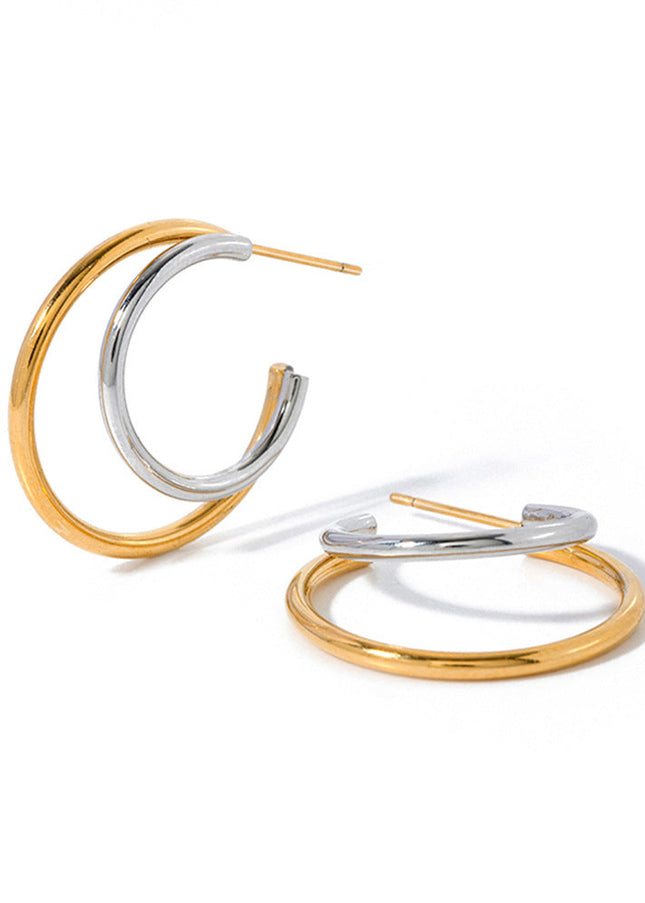 Jieding European and American stainless steel C-shaped earrings contrast high-end sense ins color-blocked earrings cross-border electroplated titanium steel earrings