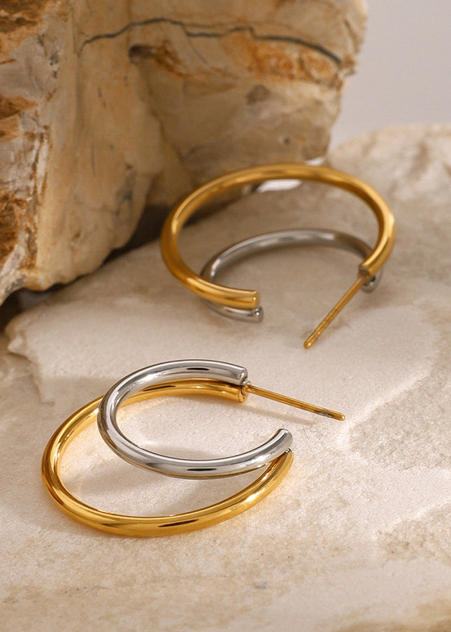 Jieding European and American stainless steel C-shaped earrings contrast high-end sense ins color-blocked earrings cross-border electroplated titanium steel earrings